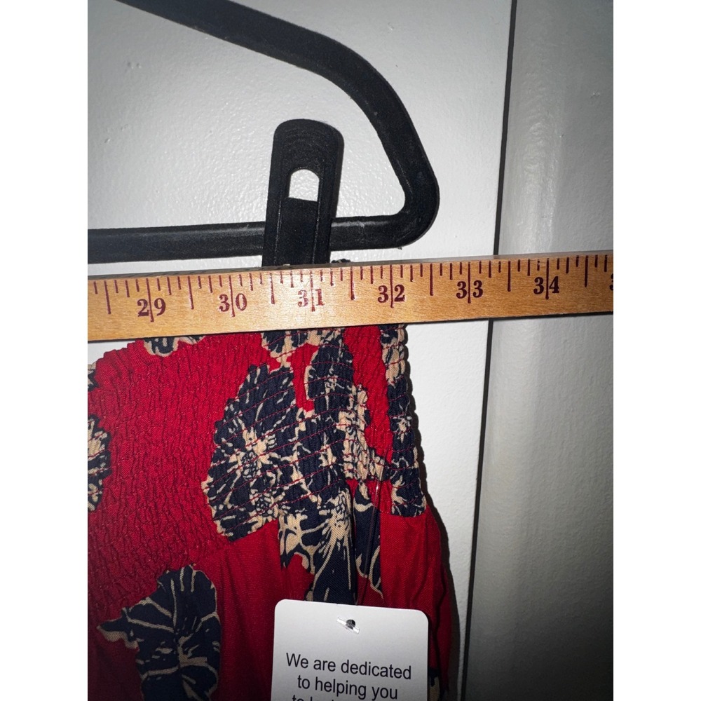 Denim 24/7 Red Floral Handkerchief Hem Smocked Waist Midi Skirt Plus Size 3x - Picture 4 of 9